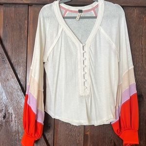 Free People Balloon Sleeve Striped Shirt (S)